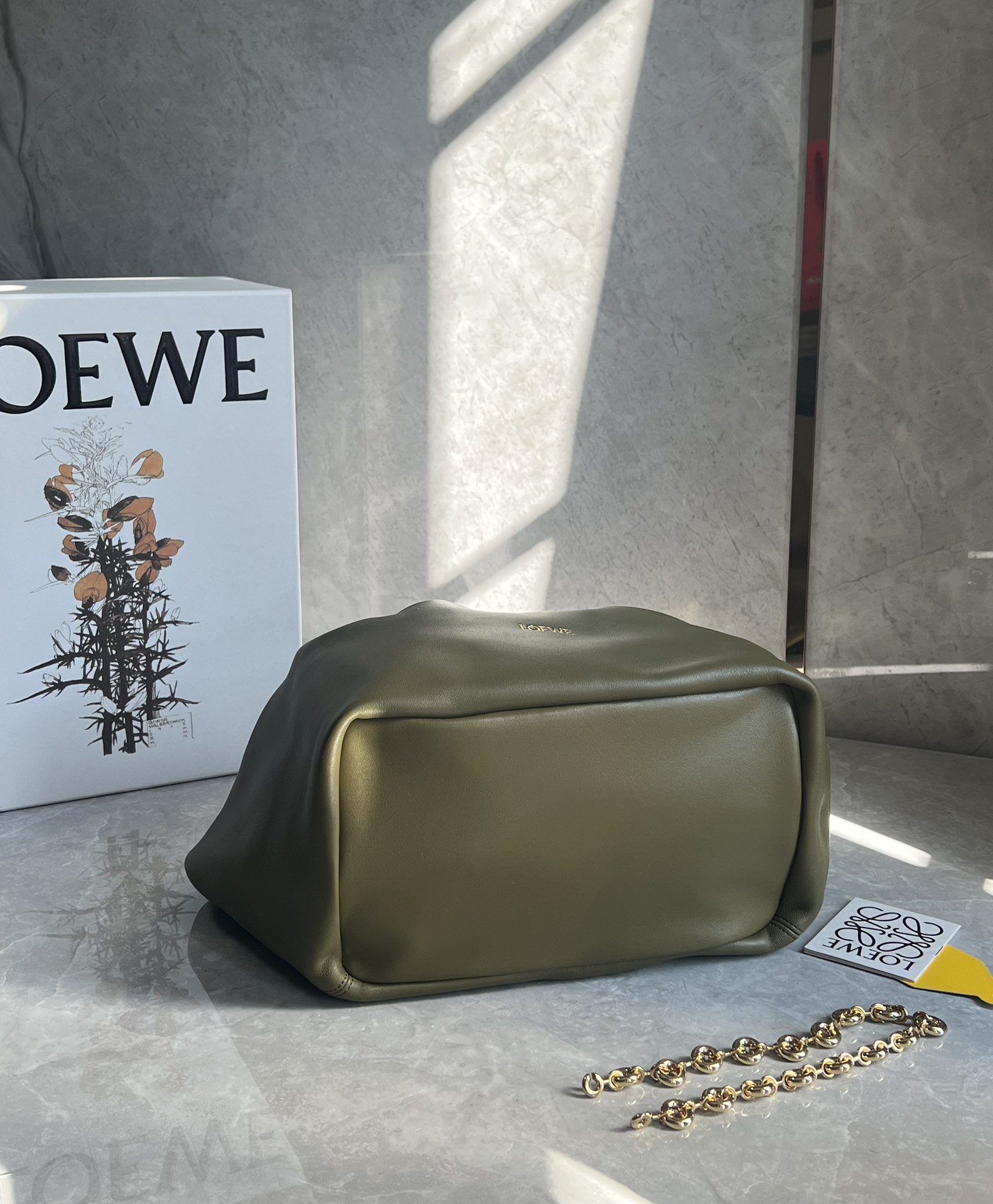 Loewe Small Squeeze Bag in Mellow Nappa Lambskin Dark Khaki Green